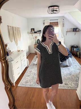 Staccato Black and Navy Striped Mini Dress